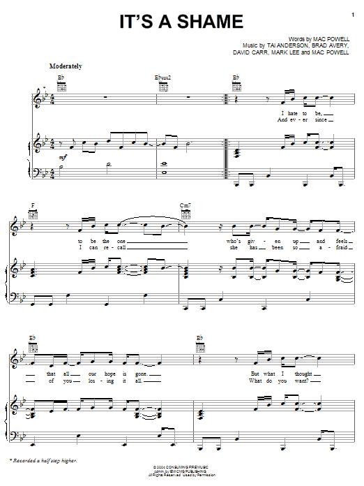 Third Day It's A Shame sheet music notes and chords arranged for Piano, Vocal & Guitar Chords (Right-Hand Melody)