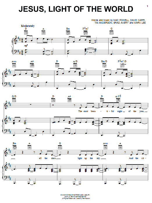 Third Day Jesus, Light Of The World sheet music notes and chords arranged for Piano, Vocal & Guitar Chords (Right-Hand Melody)