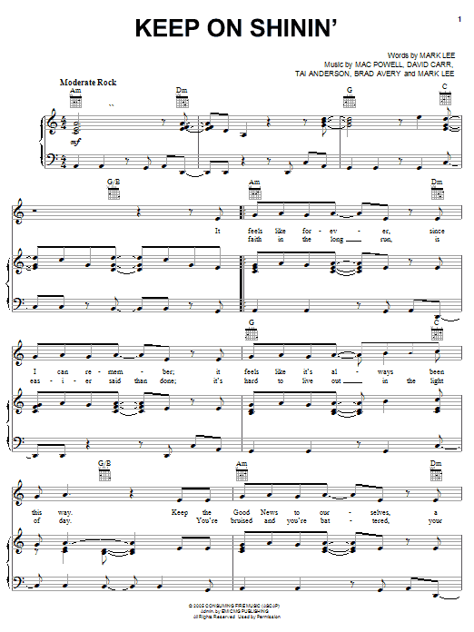 Third Day Keep On Shinin' sheet music notes and chords arranged for Piano, Vocal & Guitar Chords (Right-Hand Melody)