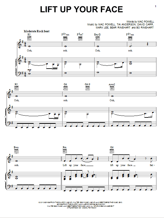 Third Day Lift Up Your Face sheet music notes and chords arranged for Piano, Vocal & Guitar Chords (Right-Hand Melody)