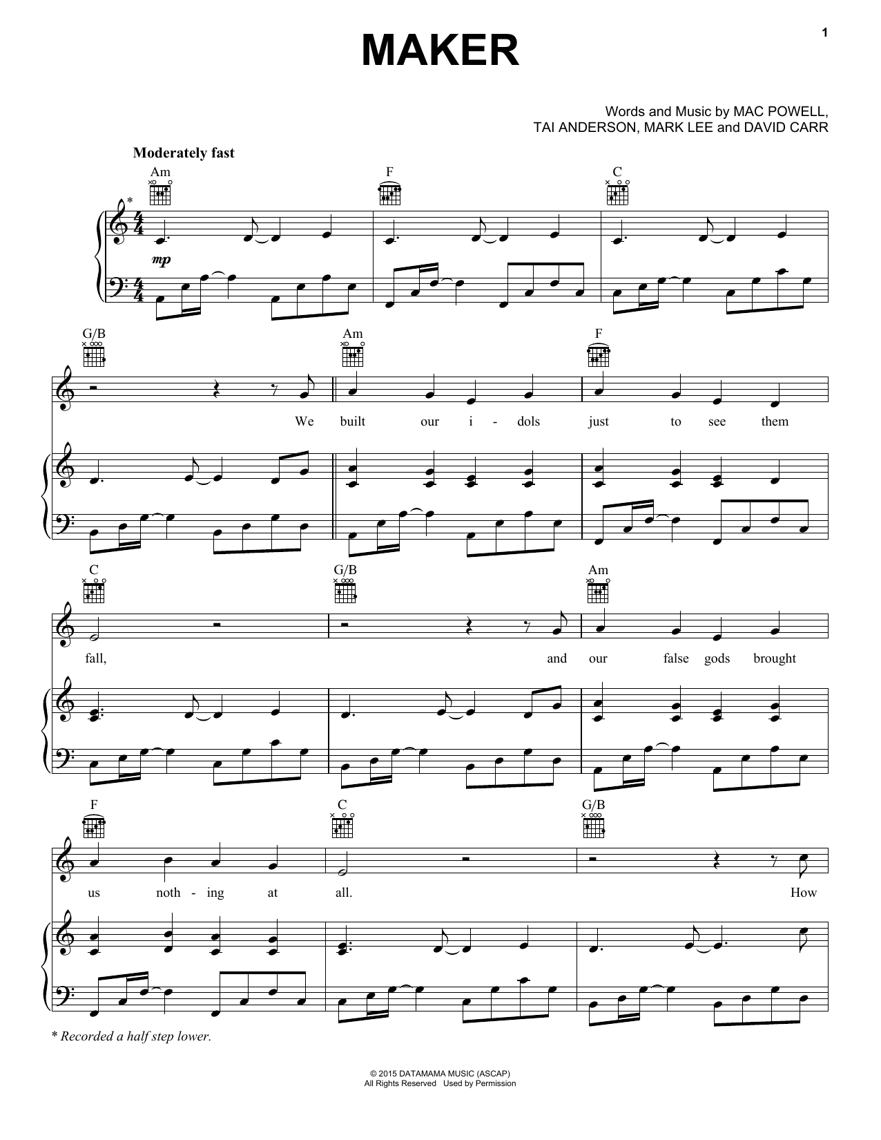 Third Day Maker sheet music notes and chords arranged for Piano, Vocal & Guitar Chords (Right-Hand Melody)