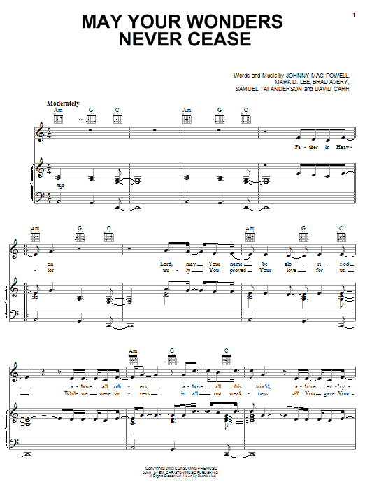 Third Day May Wonders Never Cease sheet music notes and chords arranged for Piano, Vocal & Guitar Chords (Right-Hand Melody)