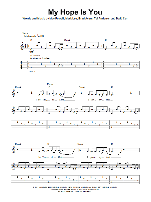Third Day My Hope Is You sheet music notes and chords arranged for Guitar Tab (Single Guitar)