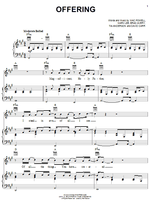 Third Day Offering sheet music notes and chords arranged for Piano, Vocal & Guitar Chords (Right-Hand Melody)