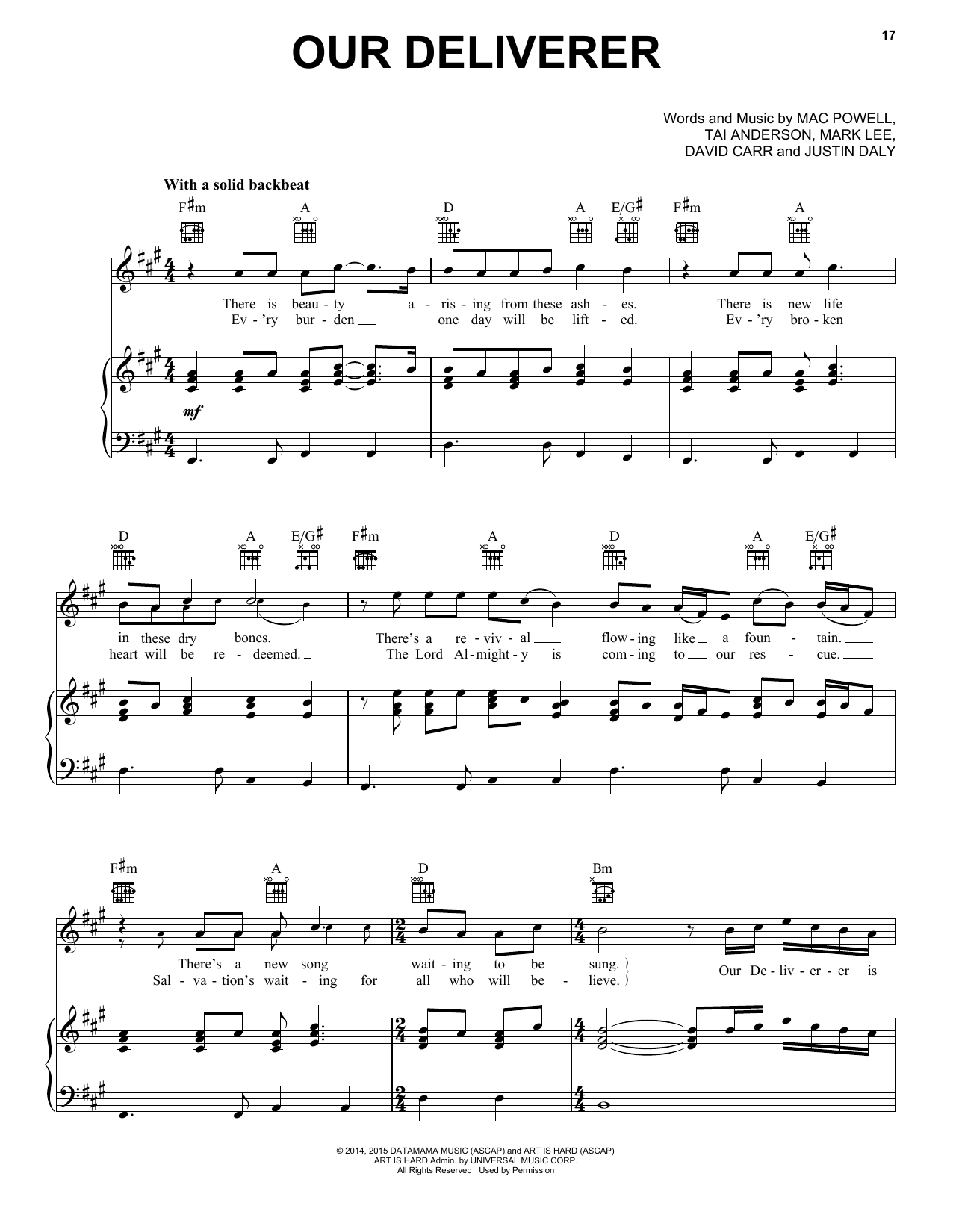Third Day Our Deliverer sheet music notes and chords arranged for Piano, Vocal & Guitar Chords (Right-Hand Melody)