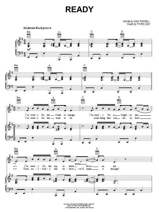 Third Day Ready sheet music notes and chords arranged for Piano, Vocal & Guitar Chords (Right-Hand Melody)