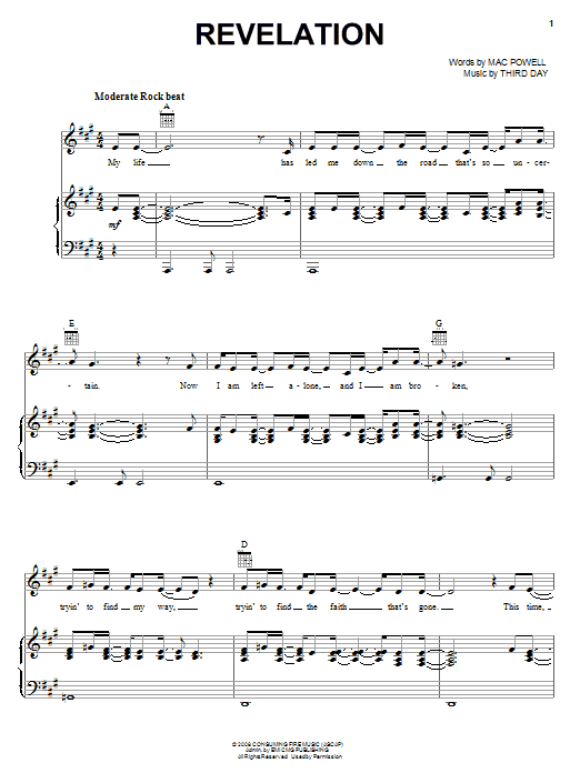 Third Day Revelation sheet music notes and chords arranged for Lead Sheet / Fake Book