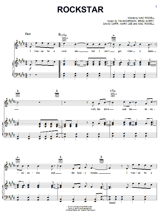 Third Day RockStar sheet music notes and chords arranged for Piano, Vocal & Guitar Chords (Right-Hand Melody)