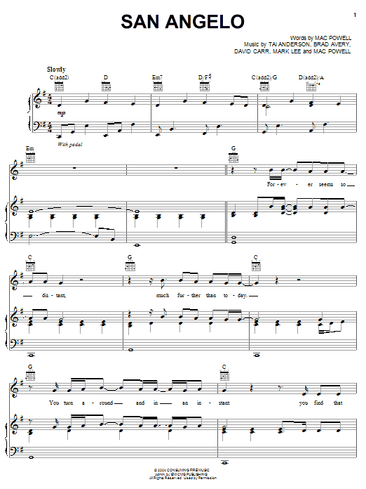 Third Day San Angelo sheet music notes and chords arranged for Piano, Vocal & Guitar Chords (Right-Hand Melody)