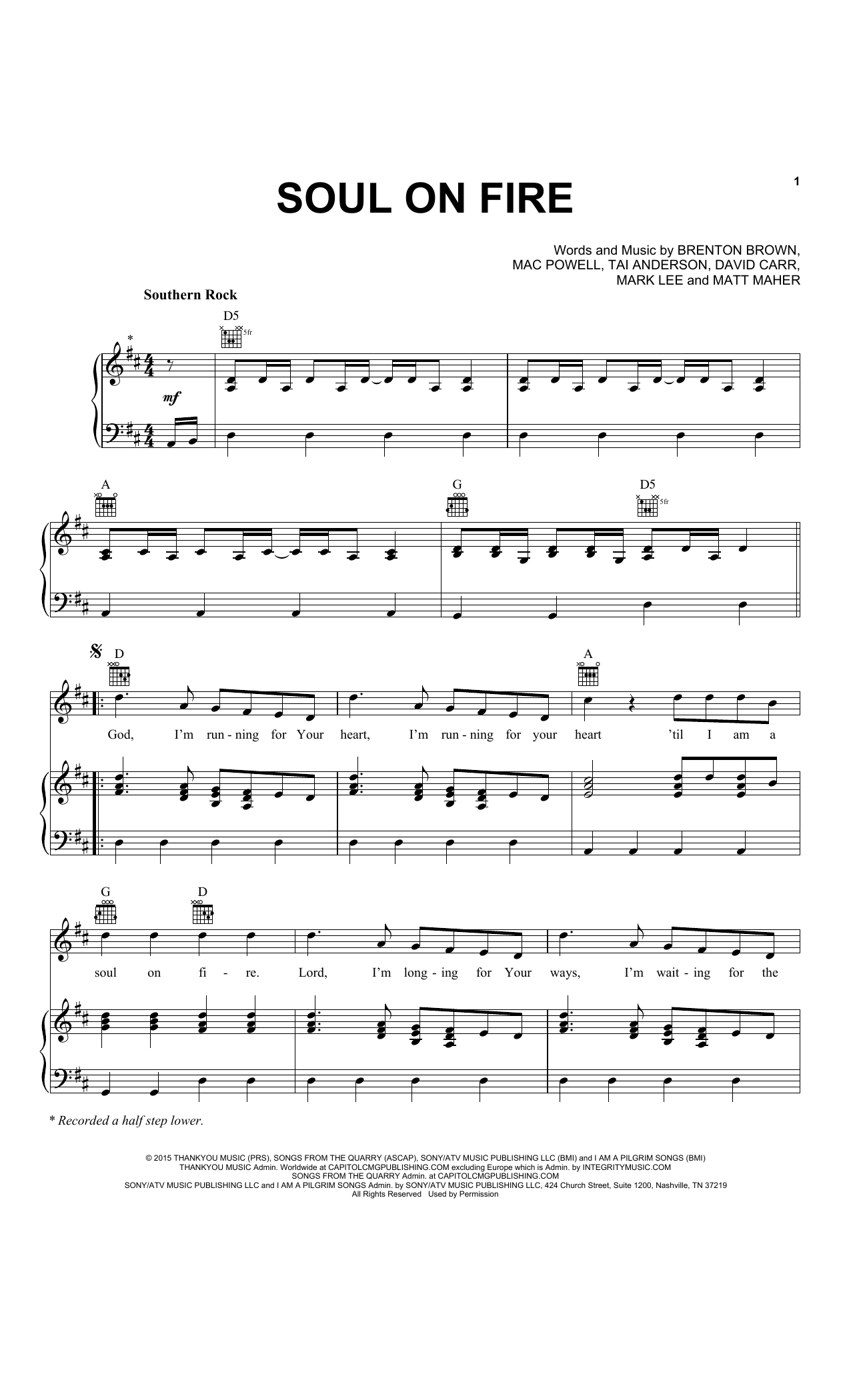 Third Day Soul On Fire sheet music notes and chords arranged for Piano, Vocal & Guitar Chords (Right-Hand Melody)