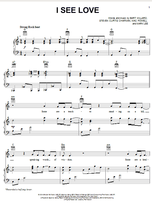 Third Day, Steven Curtis Chapman, MercyMe I See Love sheet music notes and chords arranged for Piano, Vocal & Guitar Chords (Right-Hand Melody)