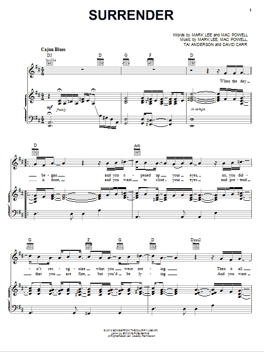Third Day Surrender sheet music notes and chords arranged for Piano, Vocal & Guitar Chords (Right-Hand Melody)