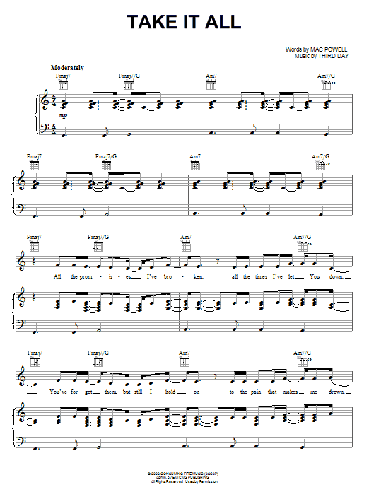 Third Day Take It All sheet music notes and chords arranged for Piano, Vocal & Guitar Chords (Right-Hand Melody)