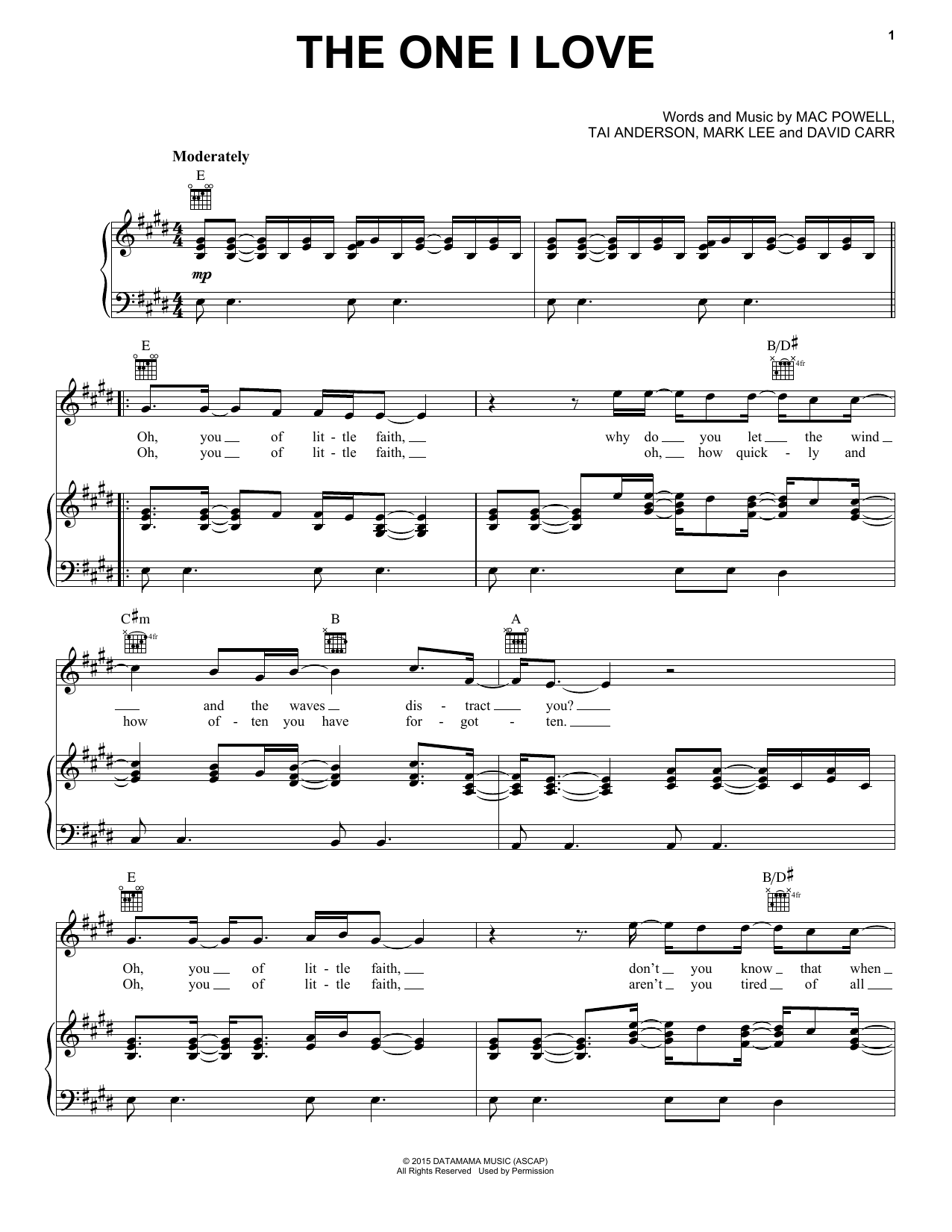 Third Day The One I Love sheet music notes and chords arranged for Piano, Vocal & Guitar Chords (Right-Hand Melody)