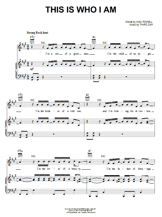 Third Day This Is Who I Am sheet music notes and chords arranged for Piano, Vocal & Guitar Chords (Right-Hand Melody)