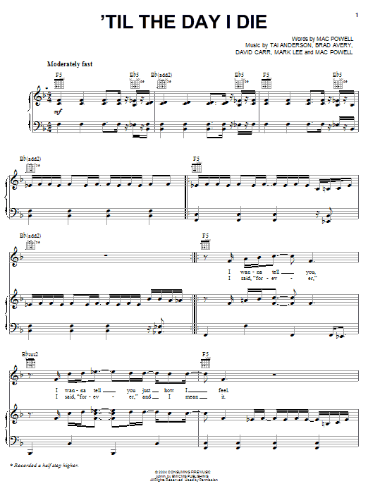 Third Day 'Til The Day I Die sheet music notes and chords arranged for Piano, Vocal & Guitar Chords (Right-Hand Melody)