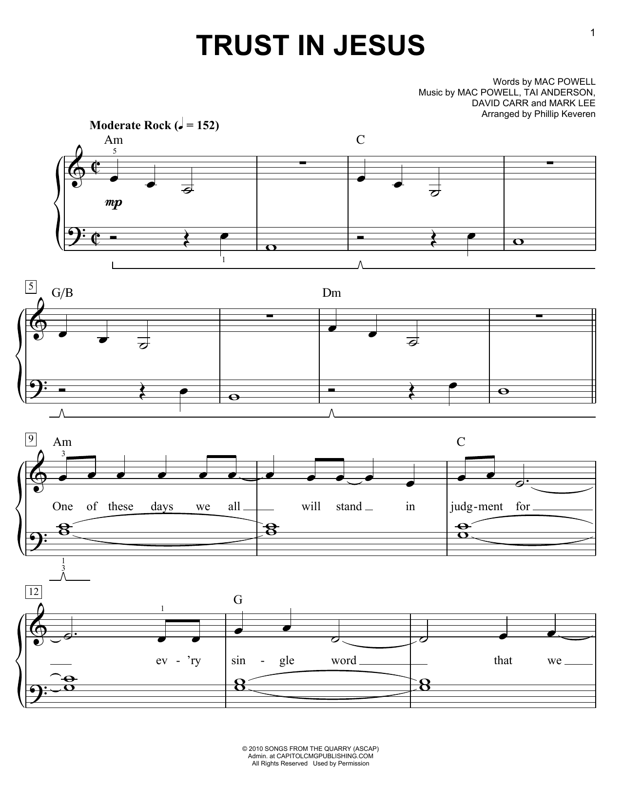 Third Day Trust In Jesus (arr. Phillip Keveren) sheet music notes and chords arranged for Easy Piano