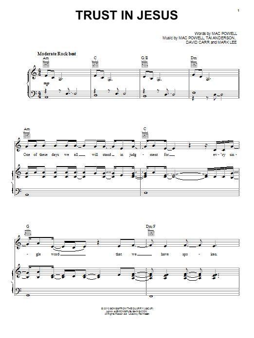 Third Day Trust In Jesus sheet music notes and chords arranged for Piano, Vocal & Guitar Chords (Right-Hand Melody)