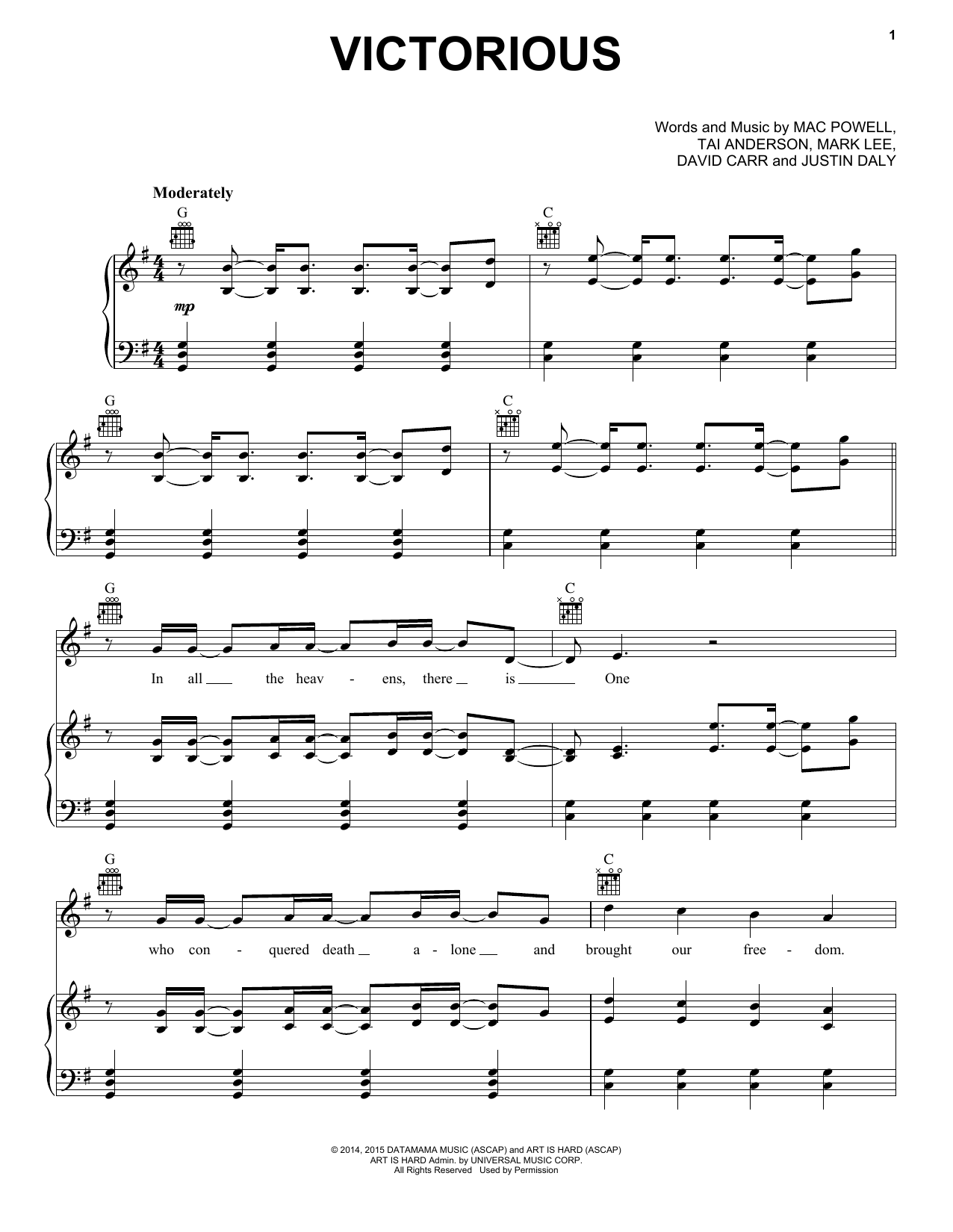 Third Day Victorious sheet music notes and chords arranged for Piano, Vocal & Guitar Chords (Right-Hand Melody)