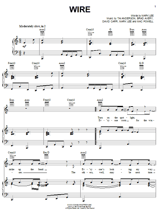 Third Day Wire sheet music notes and chords arranged for Piano, Vocal & Guitar Chords (Right-Hand Melody)