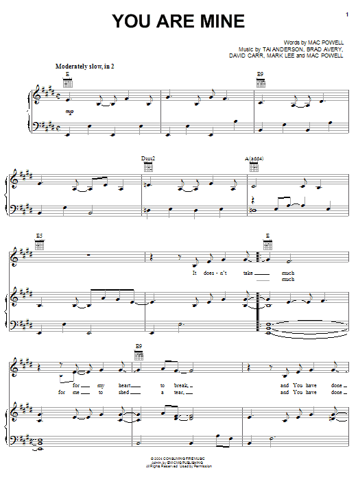 Third Day You Are Mine sheet music notes and chords arranged for Piano, Vocal & Guitar Chords (Right-Hand Melody)