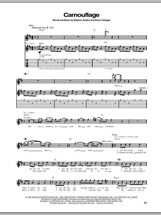Third Eye Blind Camouflage sheet music notes and chords arranged for Guitar Tab