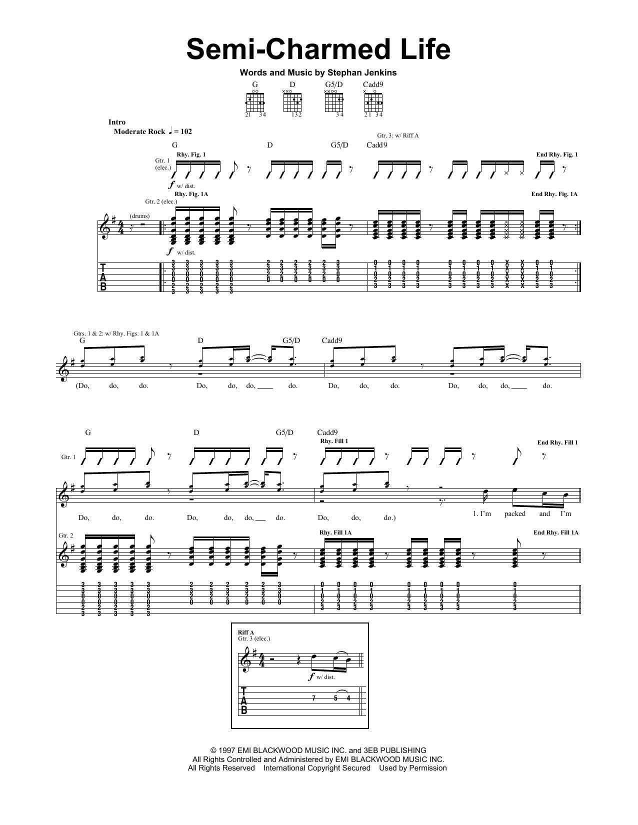 Third Eye Blind Semi-Charmed Life sheet music notes and chords arranged for Easy Guitar