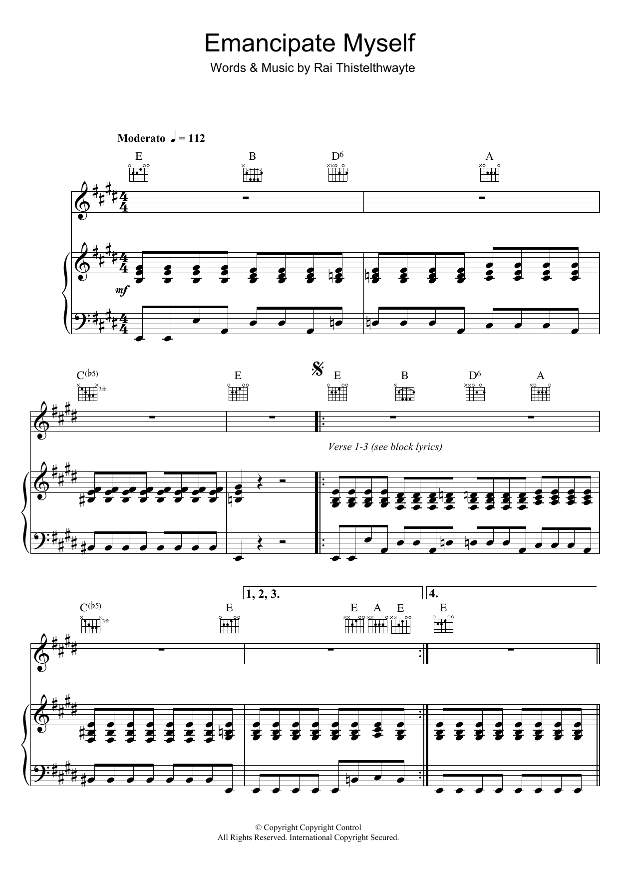 Thirsty Merc Emancipate Myself sheet music notes and chords arranged for Piano, Vocal & Guitar Chords