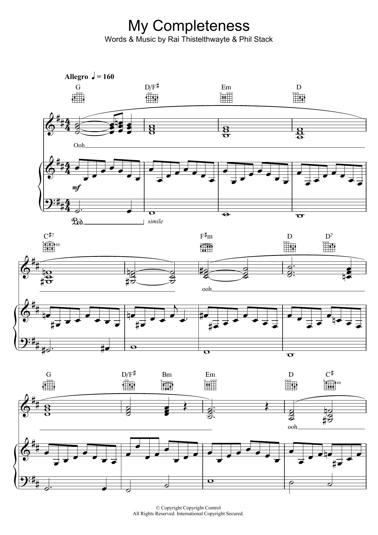 Thirsty Merc My Completeness sheet music notes and chords arranged for Piano, Vocal & Guitar Chords