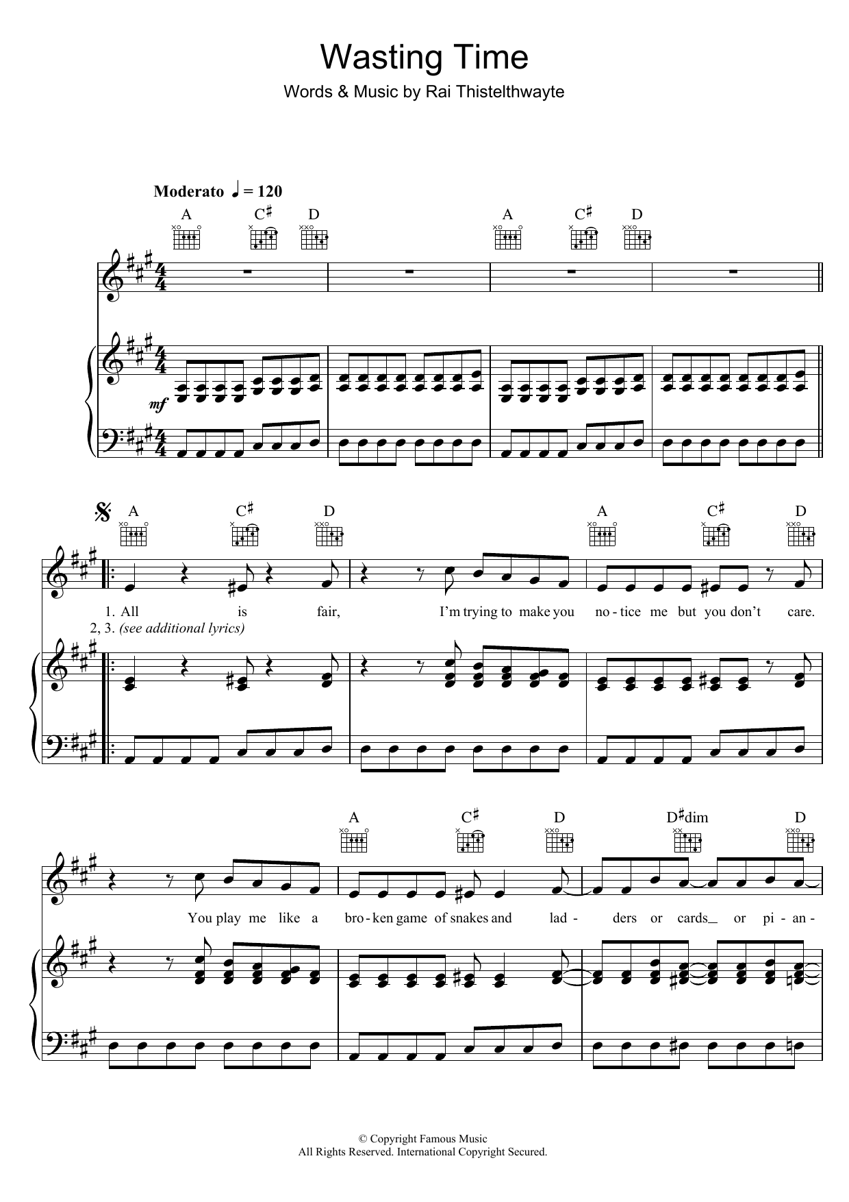 Thirsty Merc Wasting Time sheet music notes and chords arranged for Piano, Vocal & Guitar Chords