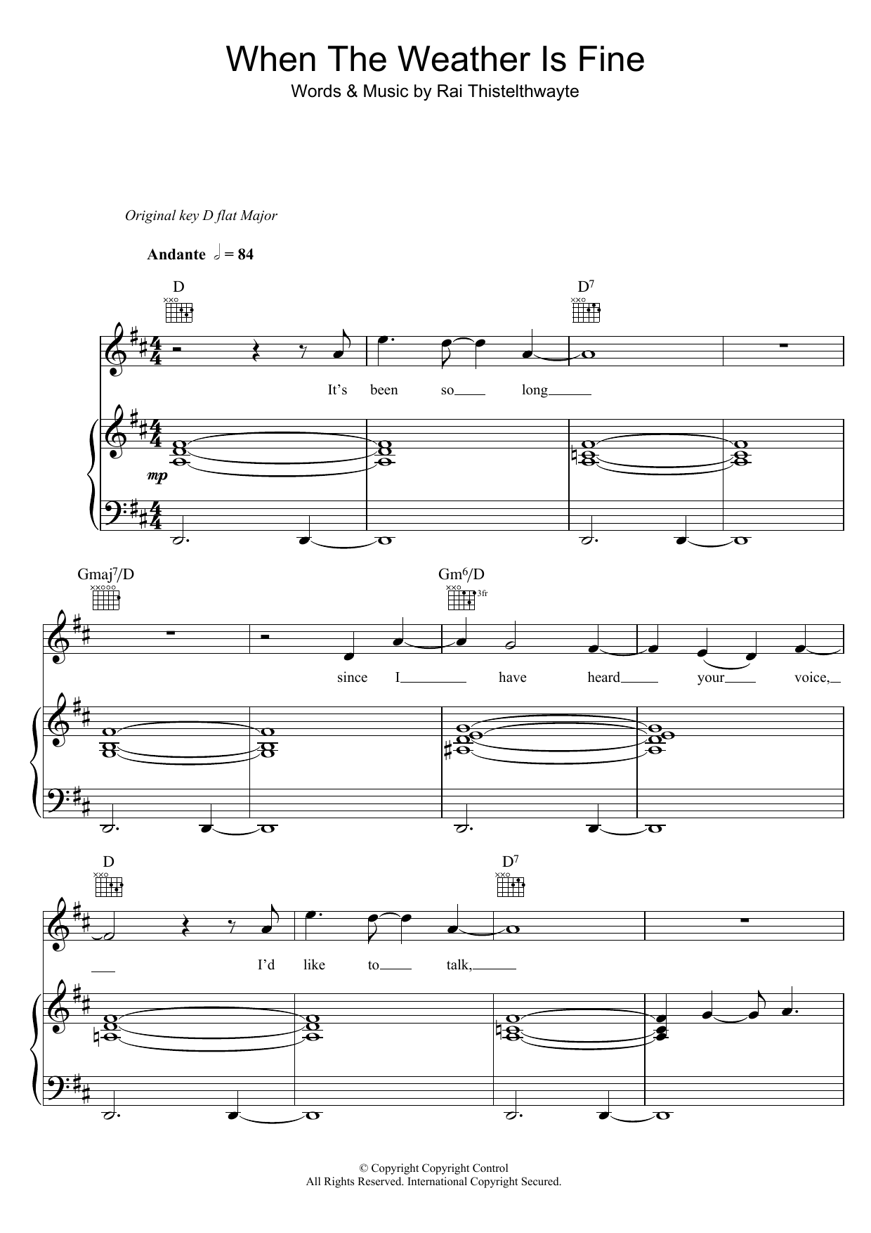 Thirsty Merc When The Weather Is Fine sheet music notes and chords arranged for Piano, Vocal & Guitar Chords