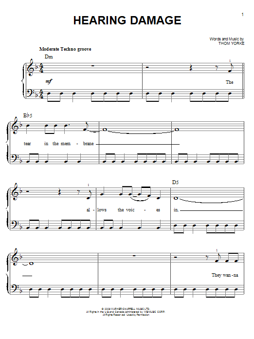 Thom Yorke Hearing Damage sheet music notes and chords arranged for Easy Piano