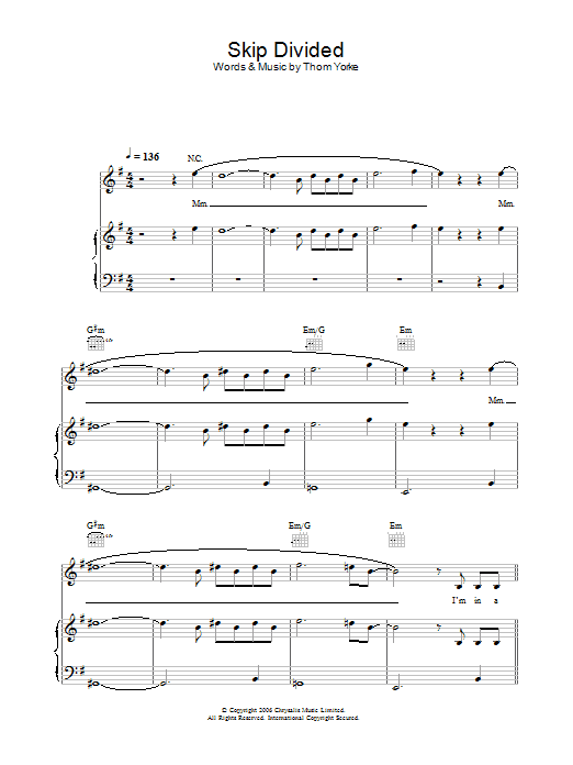 Thom Yorke Skip Divided sheet music notes and chords arranged for Piano, Vocal & Guitar Chords