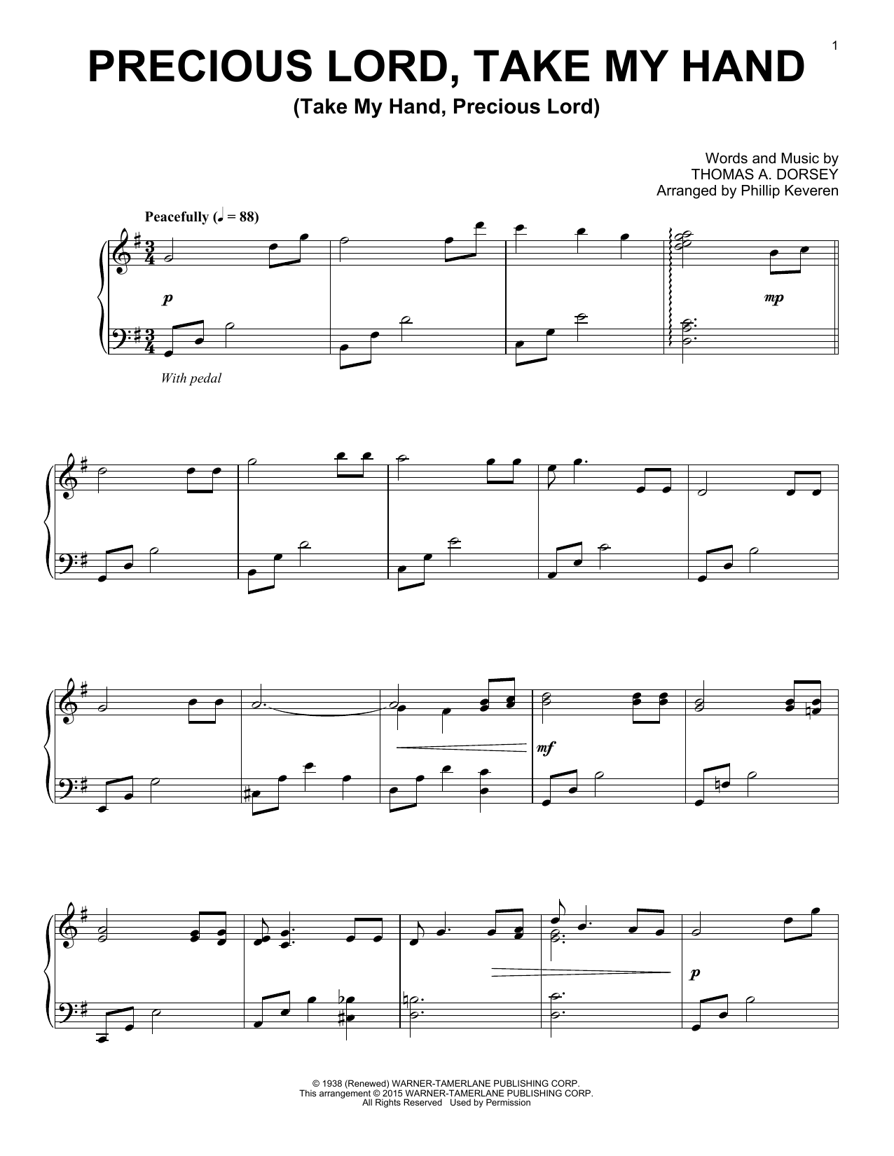 Thomas A. Dorsey Precious Lord, Take My Hand (Take My Hand, Precious Lord) (arr. Phillip Keveren) sheet music notes and chords arranged for Piano Solo