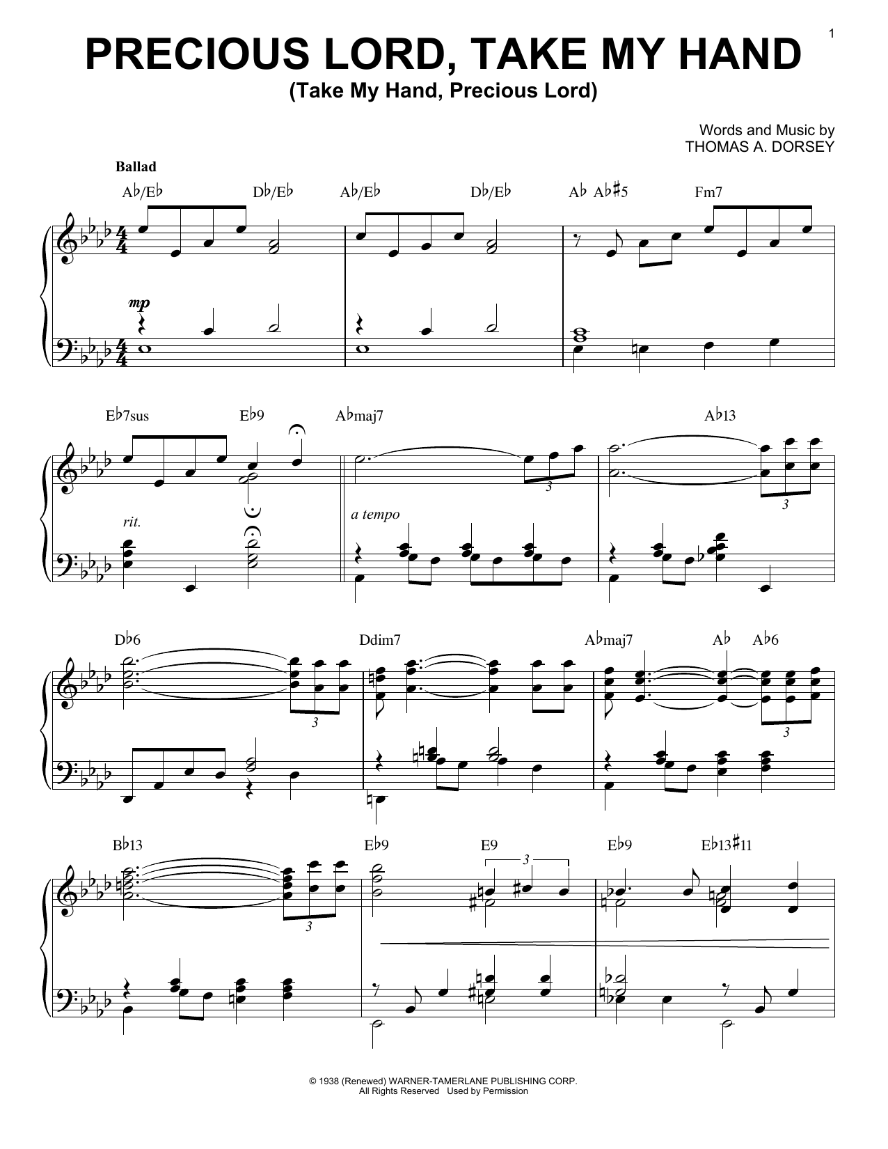 Thomas A. Dorsey Precious Lord, Take My Hand (Take My Hand, Precious Lord) [Jazz version] (arr. Brent Edstrom) sheet music notes and chords arranged for Piano Solo