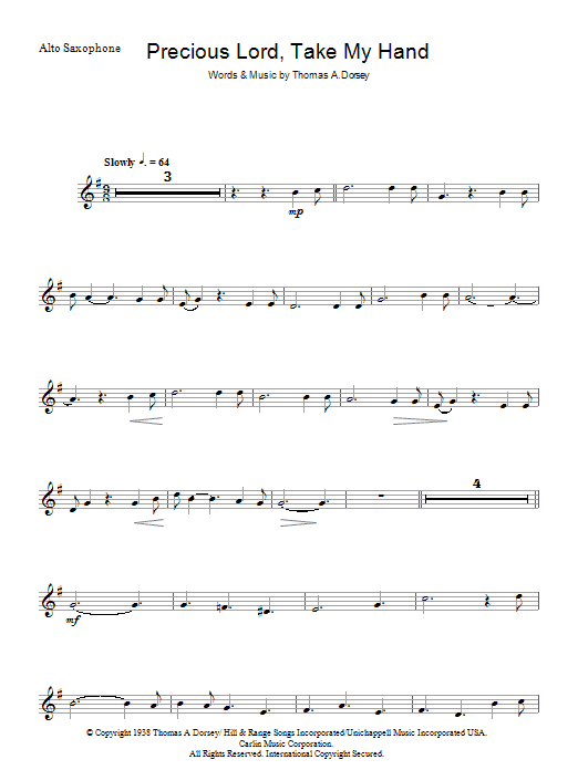 Thomas A. Dorsey Precious Lord, Take My Hand (Take My Hand, Precious Lord) sheet music notes and chords arranged for Alto Sax Solo