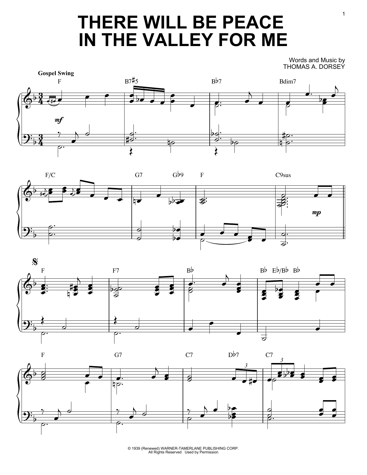 Thomas A. Dorsey There Will Be Peace In The Valley For Me [Jazz version] (arr. Brent Edstrom) sheet music notes and chords arranged for Piano Solo