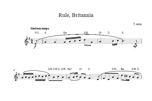 Thomas Arne Rule Britannia sheet music notes and chords arranged for Lead Sheet / Fake Book
