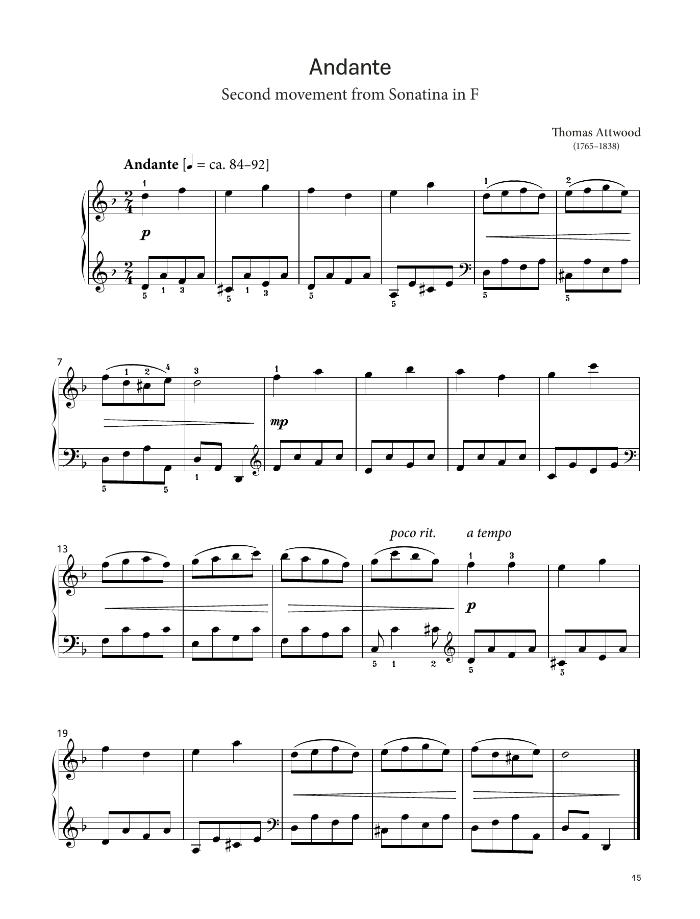 Thomas Attwood Andante (LCME Piano 2018 Grade 1 List A) sheet music notes and chords arranged for Piano Solo