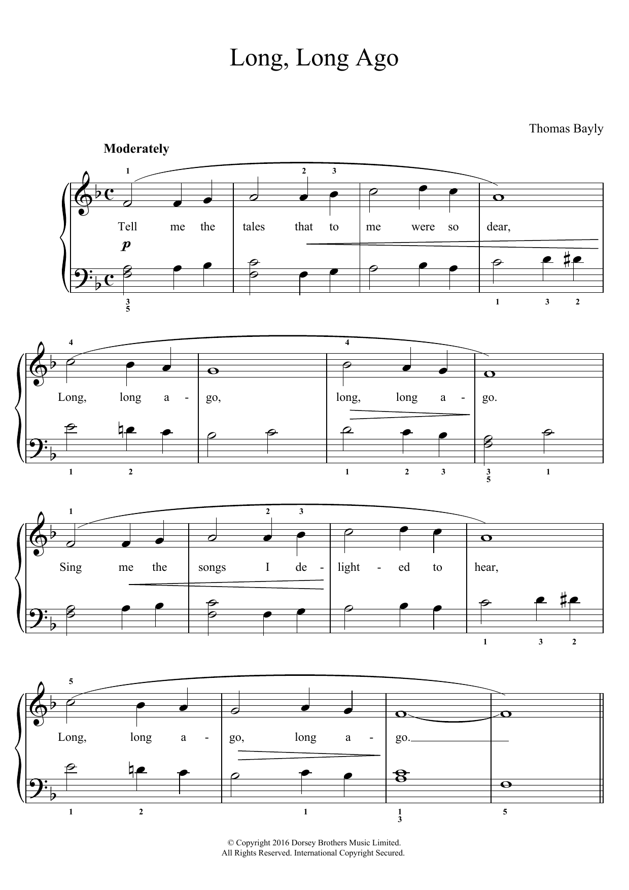 Thomas Bayly Long, Long Ago sheet music notes and chords arranged for Very Easy Piano