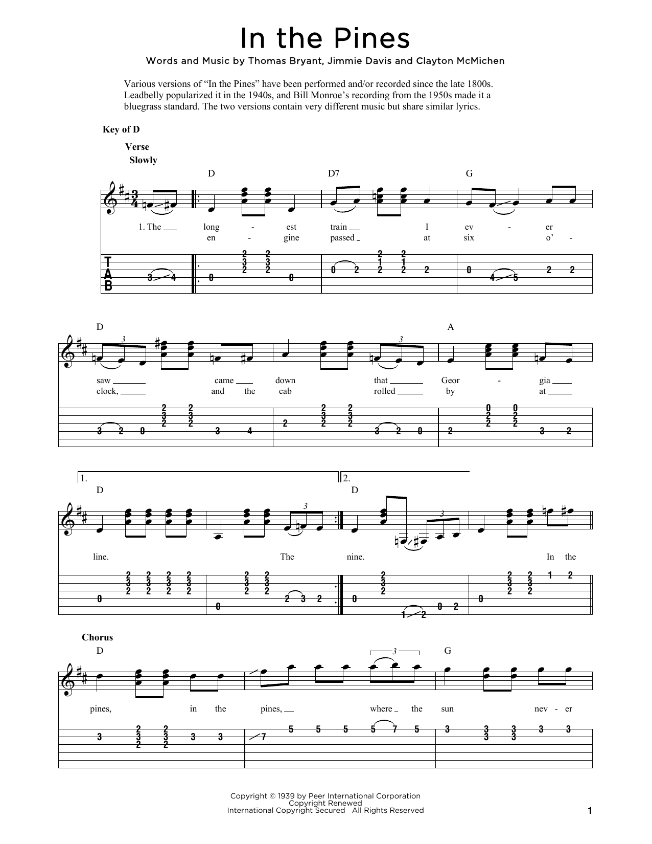 Thomas Bryant In The Pines (arr. Fred Sokolow) sheet music notes and chords arranged for Solo Guitar