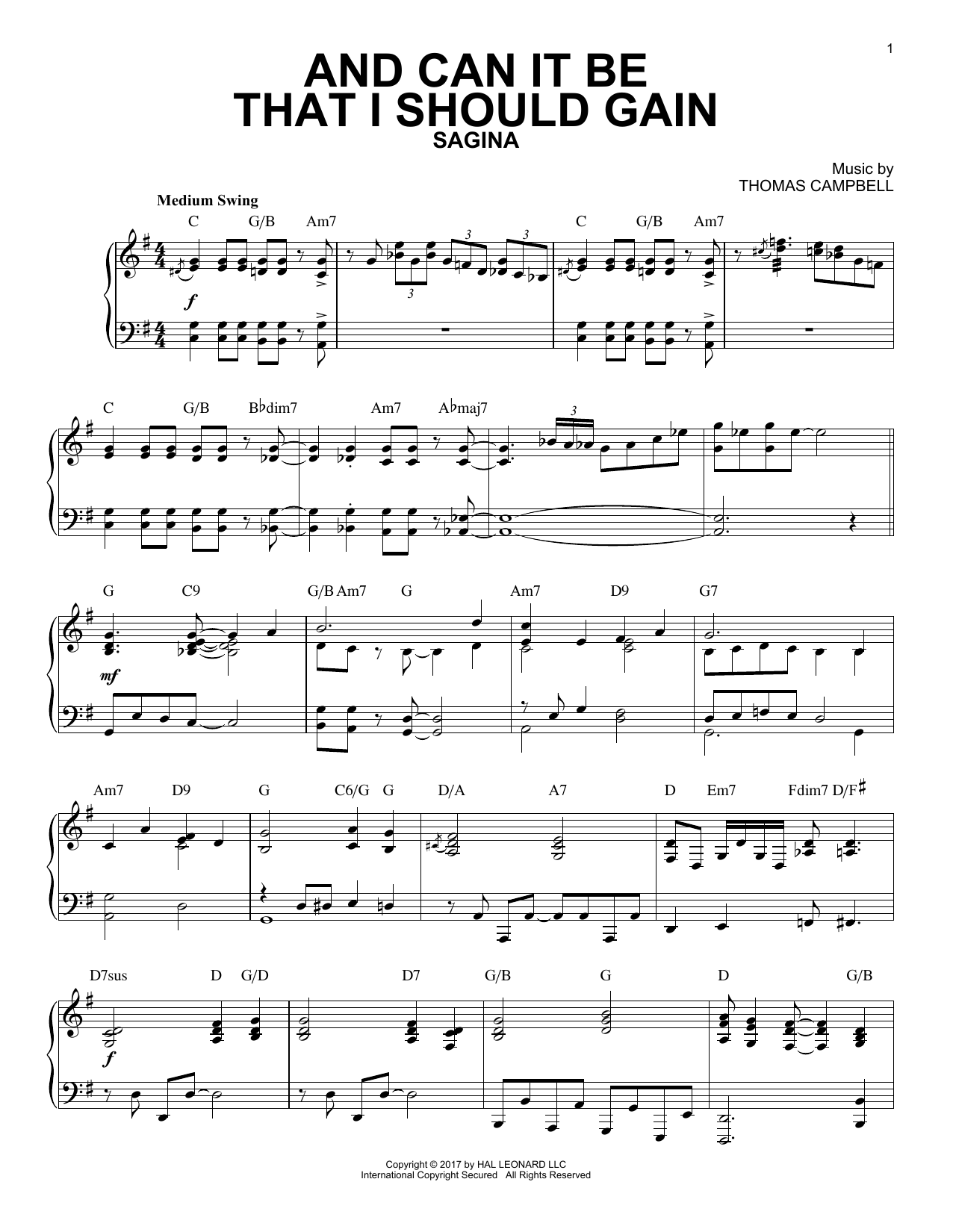 Thomas Campbell And Can It Be That I Should Gain [Jazz version] sheet music notes and chords arranged for Piano Solo