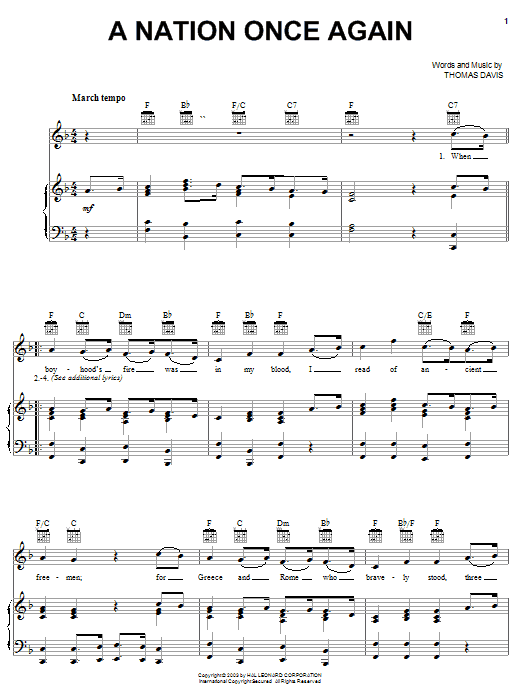 Thomas Davis A Nation Once Again sheet music notes and chords arranged for Guitar Chords/Lyrics