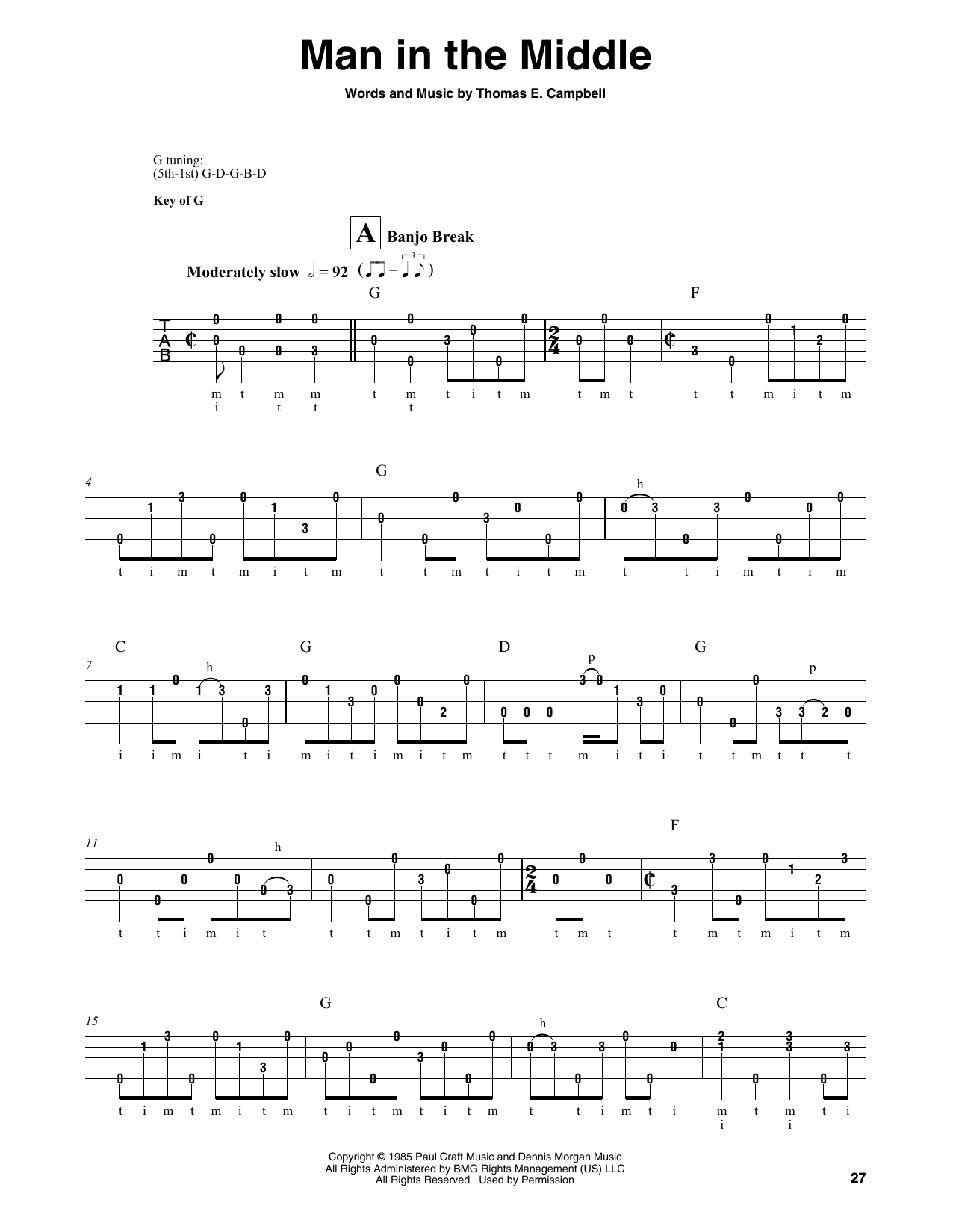 Thomas E. Campbell Man In The Middle sheet music notes and chords arranged for Banjo Tab