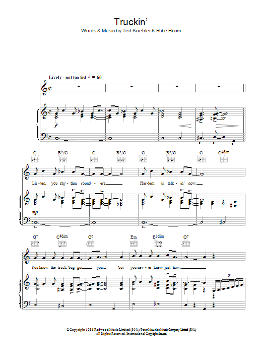 Thomas 'Fats' Waller Truckin' sheet music notes and chords arranged for Piano, Vocal & Guitar Chords