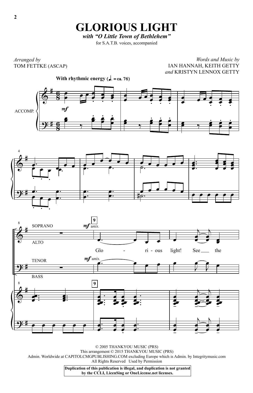 Tom Fettke Glorious Light sheet music notes and chords arranged for SATB Choir