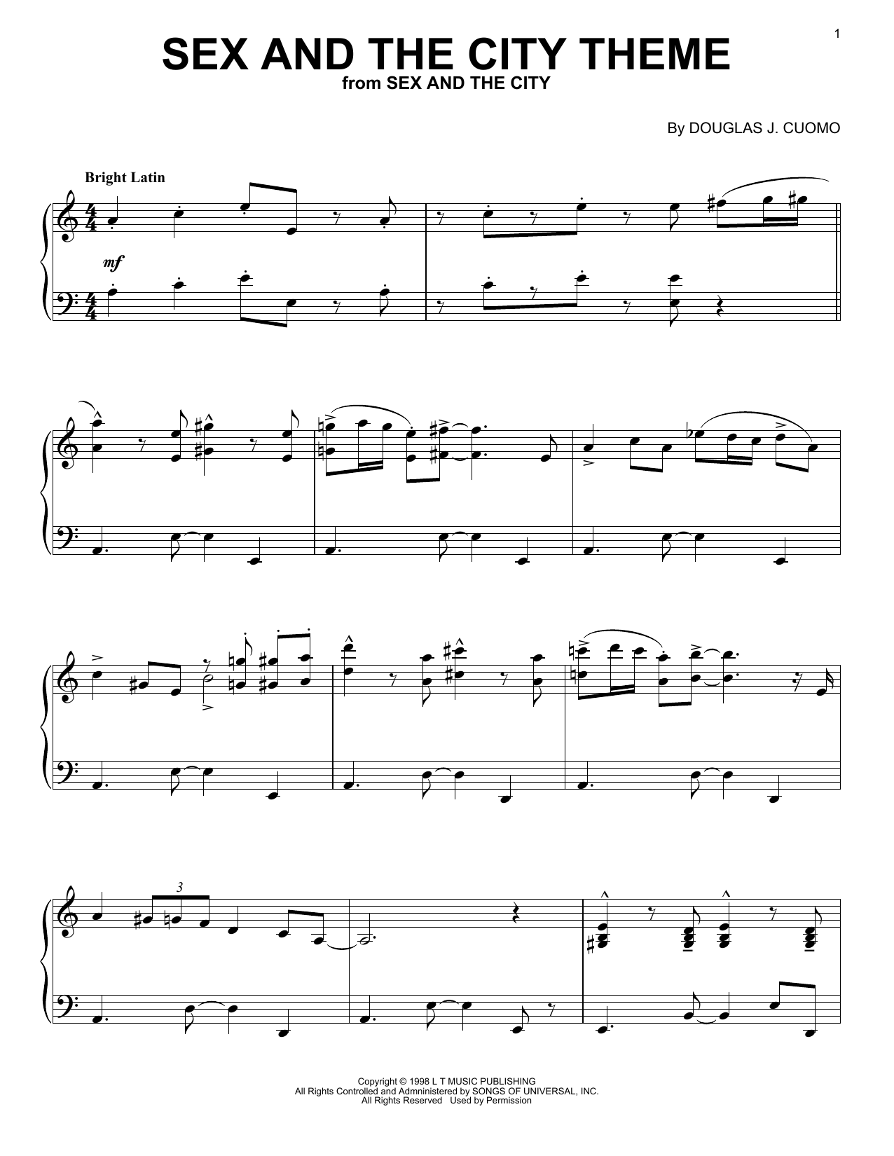 Thomas Findlay Sex And The City Theme sheet music notes and chords arranged for Piano Solo