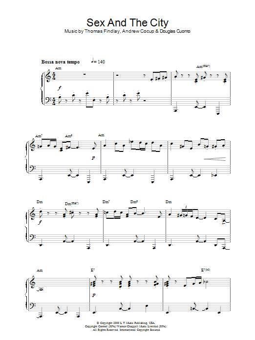 Thomas Findlay Theme from Sex And The City sheet music notes and chords arranged for Piano, Vocal & Guitar Chords