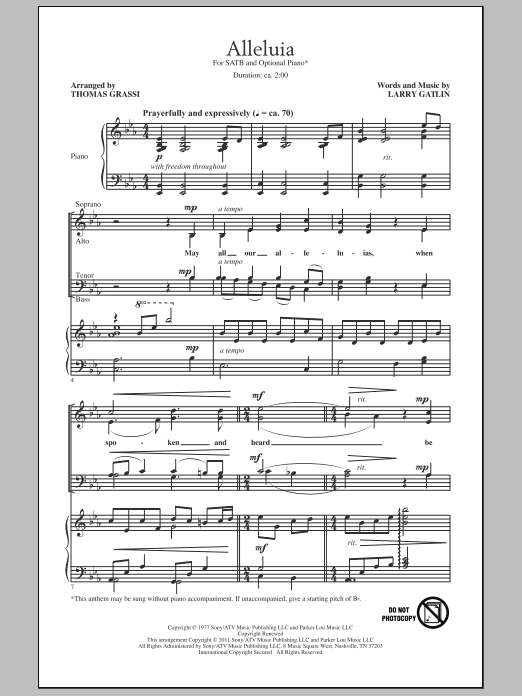 Thomas Grassi Alleluia sheet music notes and chords arranged for SATB Choir
