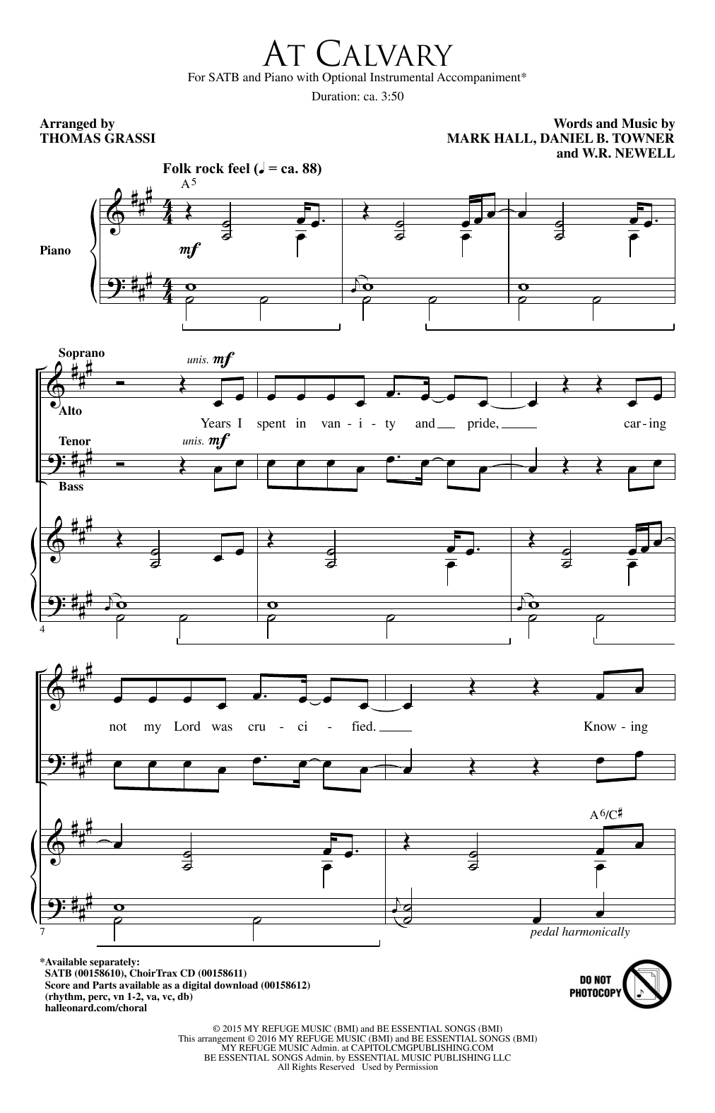 Thomas Grassi At Calvary sheet music notes and chords arranged for SATB Choir